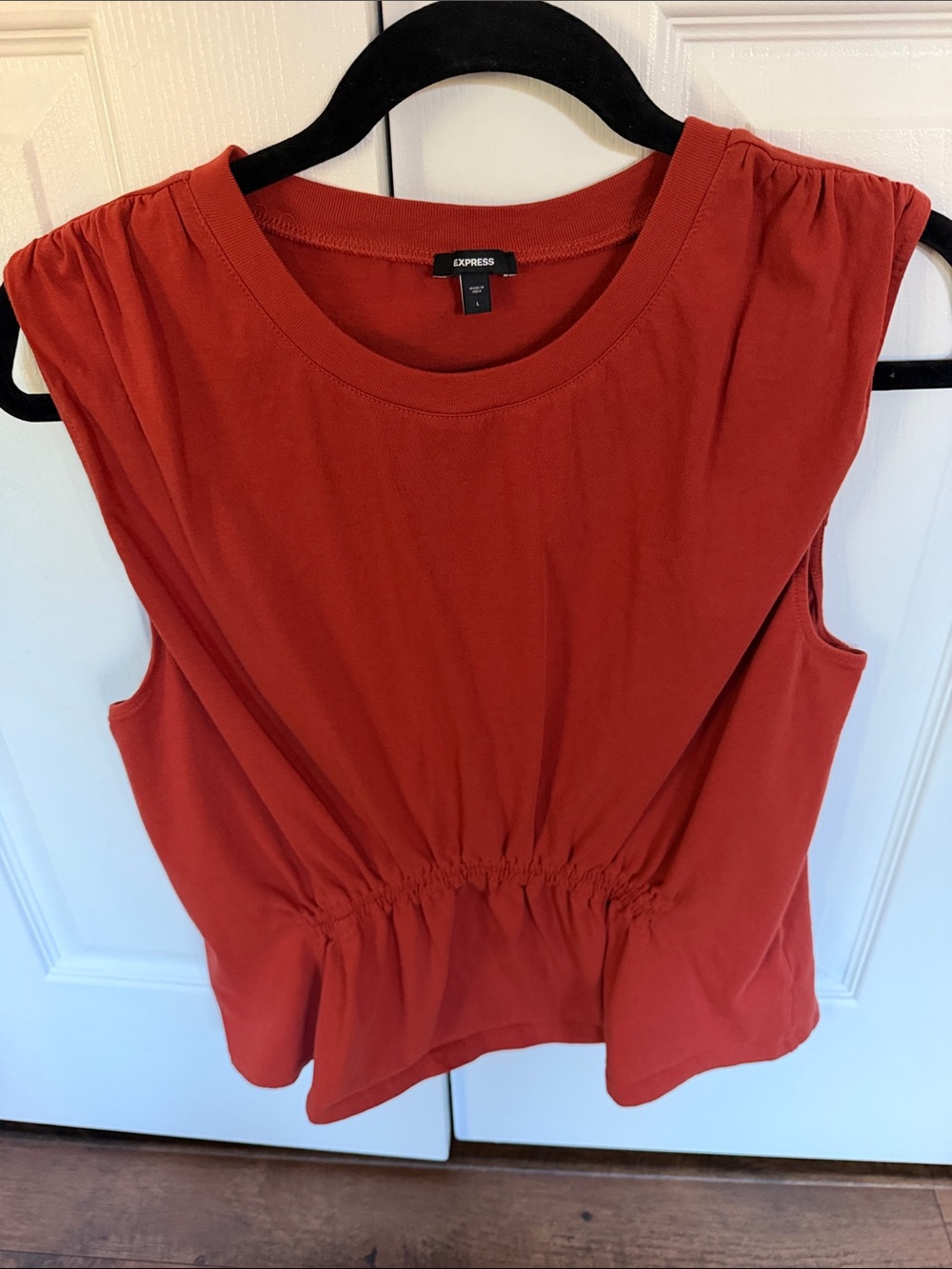 Express Women's Burnt Orange Gathered-Waist Sleeveless Top